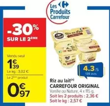 Carrefour - Riz Au Lait Original offre à 1,39€ sur Cora