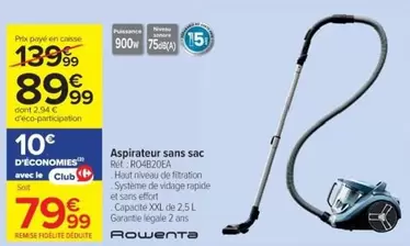 Rowenta - Aspirateur Sans Sac offre à 89,99€ sur Cora