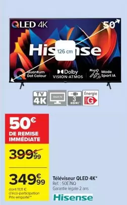Hisense - Téléviseur Qled 4k offre à 349,99€ sur Cora