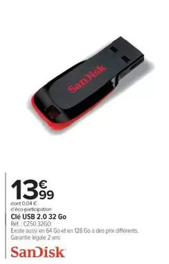 SanDisk - Clé Usb 2.0 32 Go offre à 13,99€ sur Cora