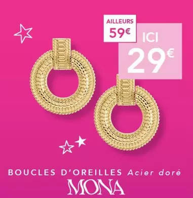 Mona - Boucles D'oreilles Acier Dore offre à 29€ sur Trésor Bijoux