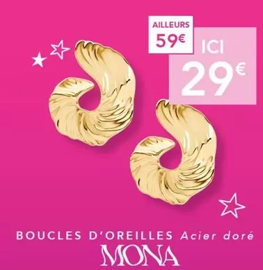 Mona - Boucles D'oreilles Acier Doré offre à 29€ sur Trésor Bijoux