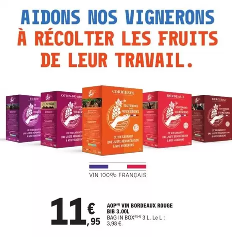 AOP Vin Bordeaux Rouge Bib offre à 11,95€ sur E.Leclerc