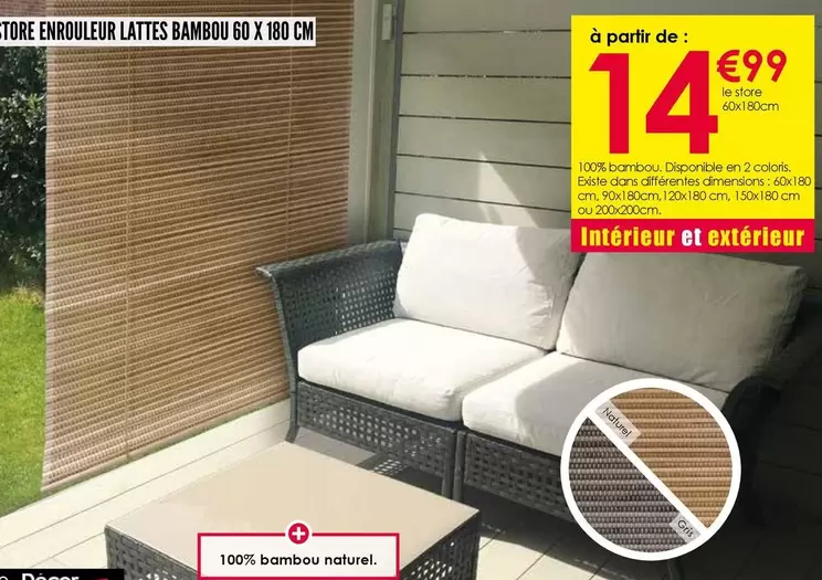 Store Enrouleur Lattes Bambou offre à 14,99€ sur Décor Discount