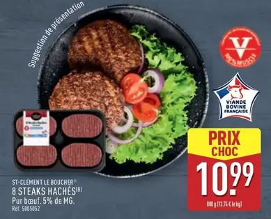 St Clement Le Boucher 8 Steaks Hachés offre à 10,99€ sur Aldi