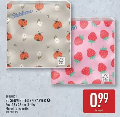 20 Serviettes En Papier offre à 0,99€ sur Aldi