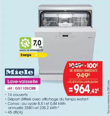 Miele - Lave-Vaisselle offre à 949€ sur PRO&Cie