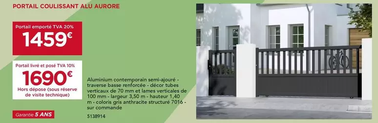 Portal Coulissant Alu Aurore offre à 1459€ sur Gedimat