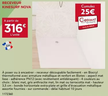Receveur Kinesurf Nova offre à 316€ sur Gedimat