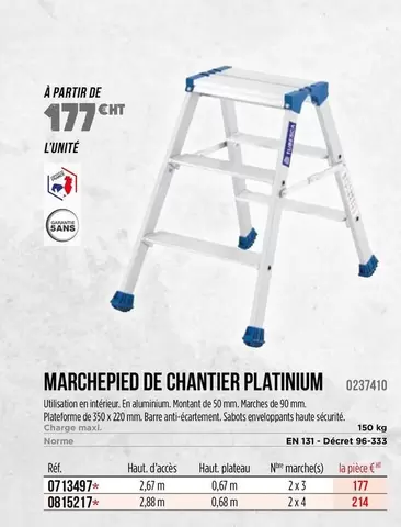 Marchepied De Chantier Platinium offre à 177€ sur Champion Direct