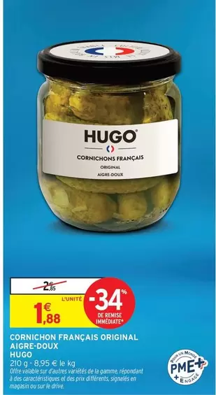 Hugo - Cornichon Français Original Aigre-Doux offre à 1,88€ sur Intermarché Hyper
