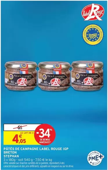Stéphan - Pâtés De Campagne Label Rouge IGP Breton offre à 4,05€ sur Intermarché Hyper