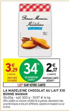 Bonne Maman - La Madeleine Chocolat Au Lait  offre à 3,29€ sur Intermarché Hyper