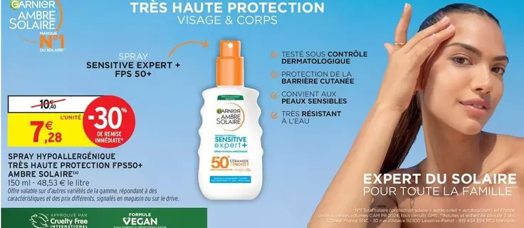 Garnier - Spray Hypoallergénique Très Haute Protection FPS50+ Ambre Solaire  offre à 7,28€ sur Intermarché Hyper