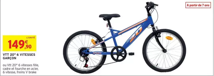 Vtt -  20" 6 Vitesses offre à 149,99€ sur Intermarché Hyper