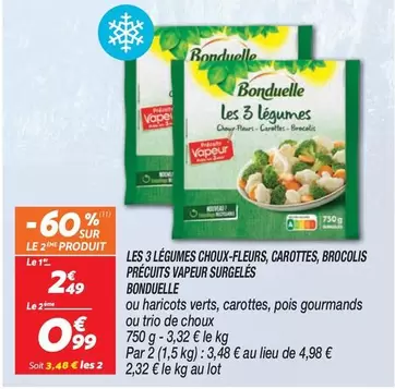 Bonduelle - Les 3 Légumes Choux-fleurs, Carottes, Brocolis Précuits Vapeur Surgelés offre à 0,99€ sur Netto