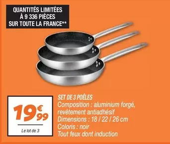 Set De 3 Poeles offre à 19,99€ sur Netto
