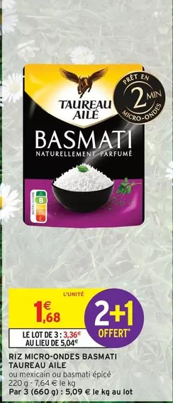 Taureau Ailé - Riz Micro-Ondes Basmati offre à 1,68€ sur Intermarché Express