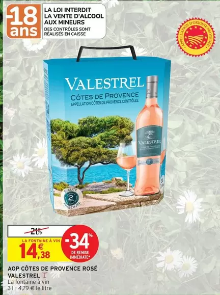 Valestral - AOP Côtes De Provence Rosé offre à 14,38€ sur Intermarché Express
