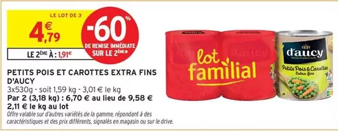 D'aucy - Petits Pois Et Carottes Extra Fins offre à 4,79€ sur Intermarché Contact