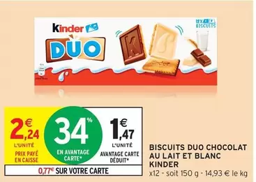 Kinder - Biscuits Duo Chocolat Au Lait Et Blanc offre à 2,24€ sur Intermarché Contact