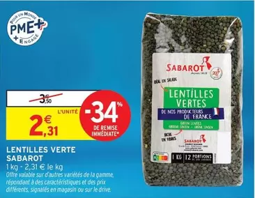 Sabarot - Lentilles Verte offre à 2,31€ sur Intermarché Contact