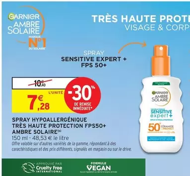 Garnier - Spray Hypoallergénique Très Haute Protection Fps50+ Ambre Solaire offre à 7,28€ sur Intermarché Contact