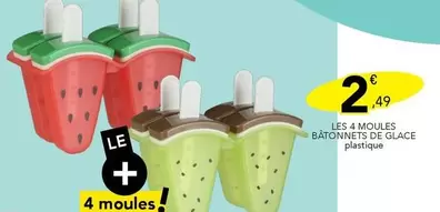 Les 4 Moules Batonnets De Glace Plastique offre à 2,49€ sur Stokomani
