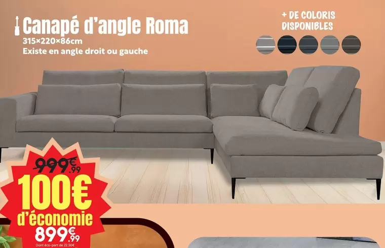 Canapé D'angle Roma offre à 899,99€ sur Maxi Bazar