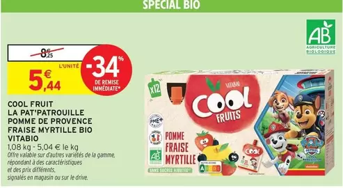 Vitabio - La Pat'Patrouille Pomme De Provence Fraise Myrtille Bio offre à 5,44€ sur Intermarché