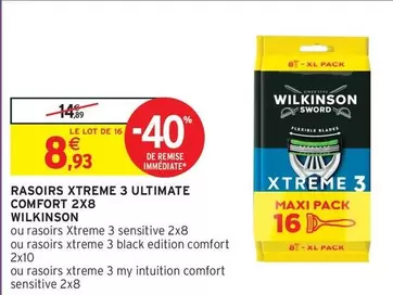 Wilkinson - Rasoir Xtreme 3 Ultimate Comfort 2x8 offre à 8,93€ sur Intermarché