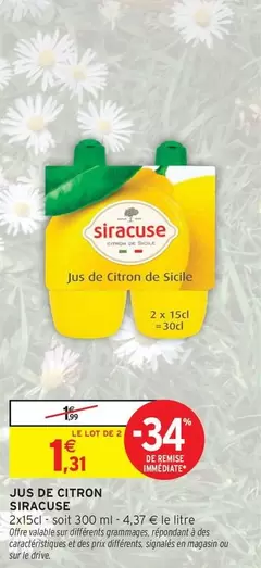 Siracuse - Jus De Citron offre à 1,31€ sur Intermarché