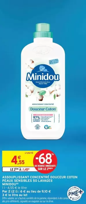 Minidou - Assouplissant Concentré Douceur Coton Pavé Sansière S'au Lavarces offre à 4,95€ sur Intermarché