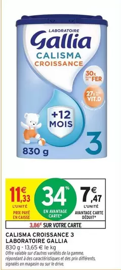 Gallia - Calisma Croissance 3 Laboratoire offre à 11,33€ sur Intermarché