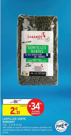 Sabarot - Lentiles Verte offre à 2,31€ sur Intermarché