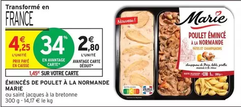 Marie - Émincés De Poulet À La Normande offre à 4,25€ sur Intermarché