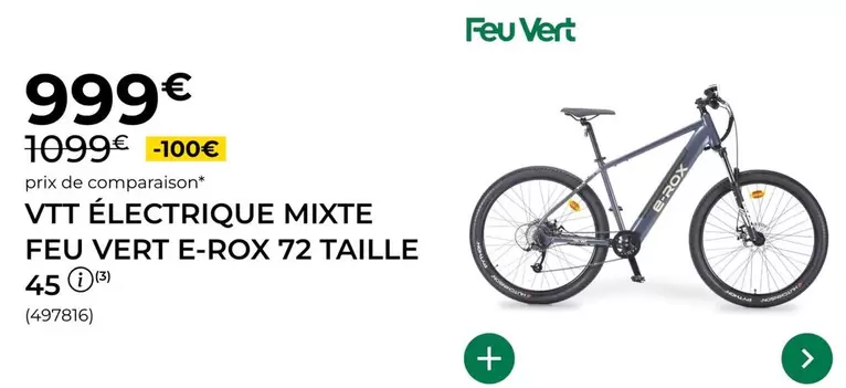 Feu Vert - VTT Électrique Mixte E-Rox Taille 45 offre à 999€ sur Feu Vert