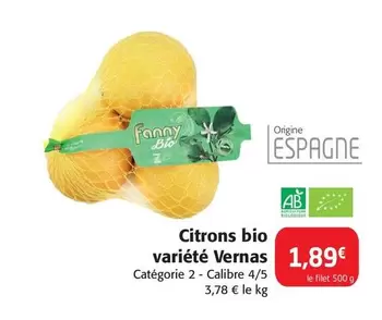 Citrons Bio Variété Vernas offre à 1,89€ sur Colruyt