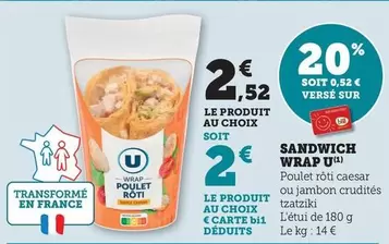 U - Sandwich Wrap offre à 2,52€ sur Bi1