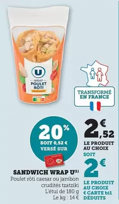 U - Sandwich Wrap offre à 2,52€ sur Bi1