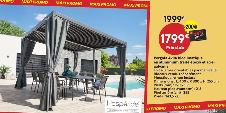 Pergola Avila Bioclimatique En Aluminium Traité Époxy Et Acier Galvanis offre à 1799€ sur Maxi Bazar