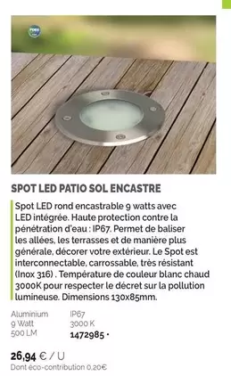 Spot Led Patio Sol Encastre offre à 26,94€ sur SAMSE