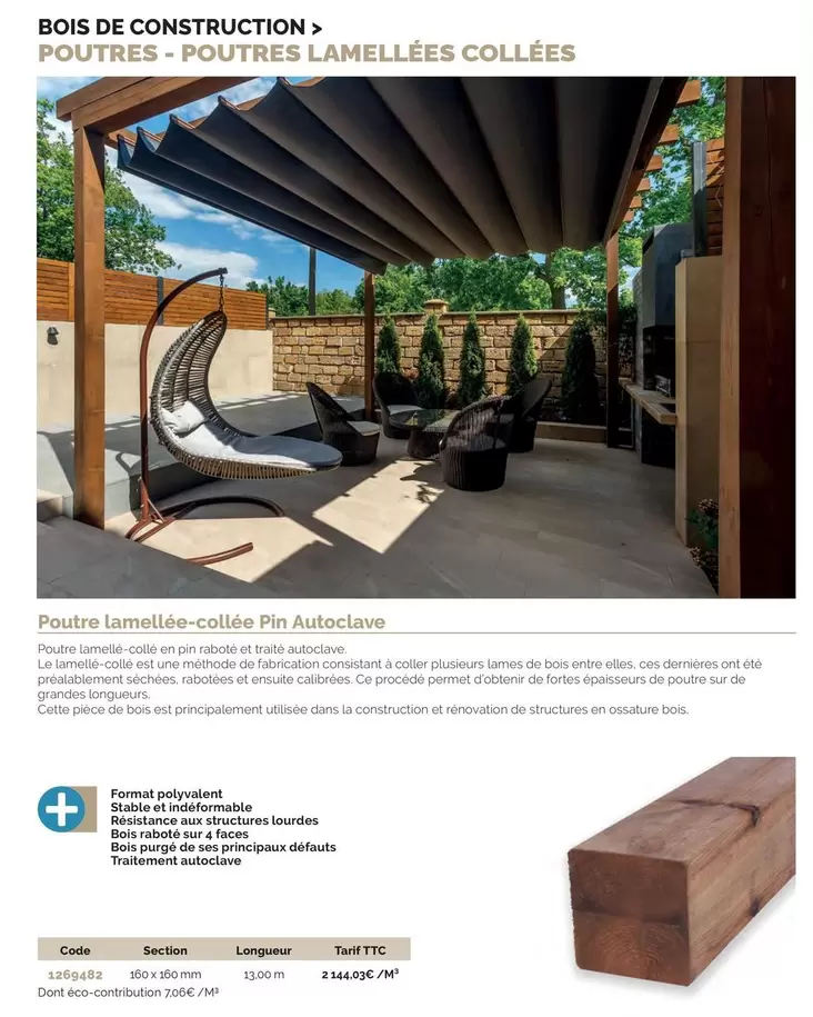 Poutre Lamellée-Collée Pin Autoclave offre sur SAMSE
