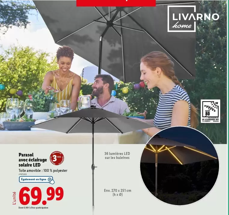 Livarno Home - Parasol Avec Éclairage Solaire Led offre à 69,99€ sur Lidl