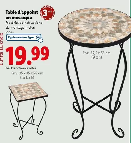 Table D'Appoint En Mosaïque offre à 19,99€ sur Lidl