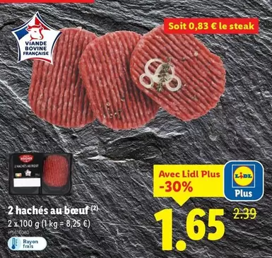 2 Hachés Au Bœuf offre à 1,65€ sur Lidl