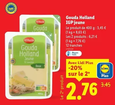 Milbona - Gouda Holland IGP Jeune offre à 3,45€ sur Lidl