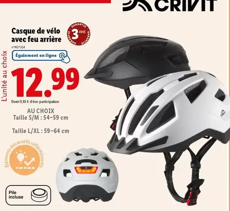 Crivit - Casque De Vélo Avec Feu Arrière offre à 12,99€ sur Lidl