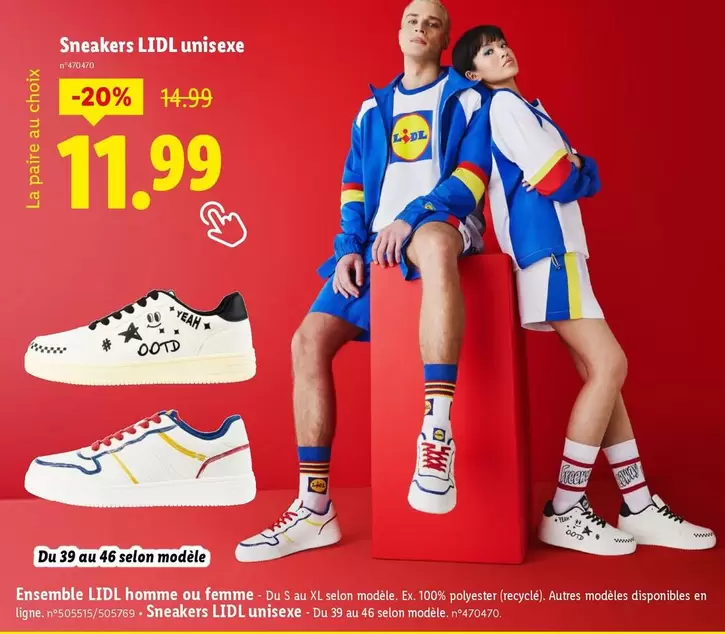 Lidl - Sneakers Unisexe  offre à 11,99€ sur Lidl