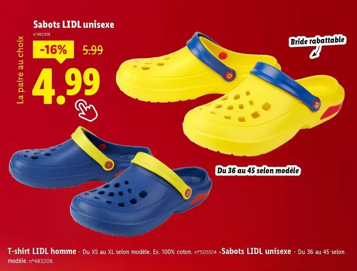 Lidl - Sabots Unisexe offre à 4,99€ sur Lidl